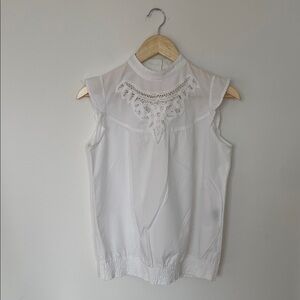 Sessun White Embroidered Sleeveless Cotton Blouse XS